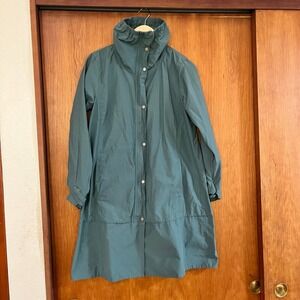 Eileen Fisher Turqoise Funnel Neck Longline Parka Jacket Women XS Zip Snap Front